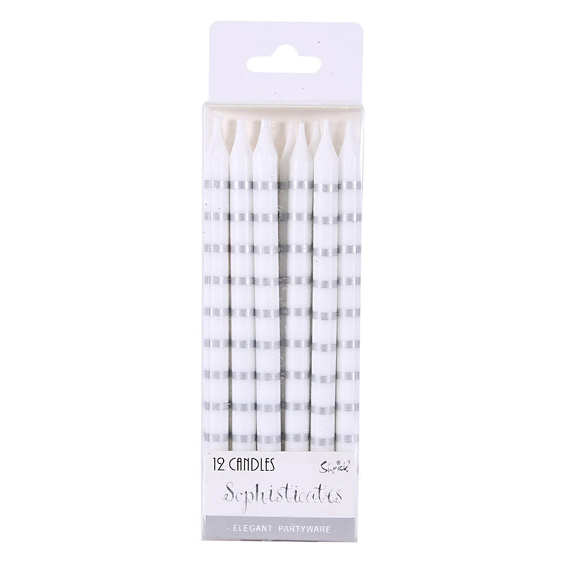 Silver Stripe Birthday Candles 12.5Cm Pk Of 12