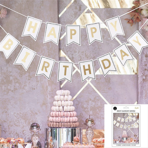 Foil Birthday Bunting White And Gold