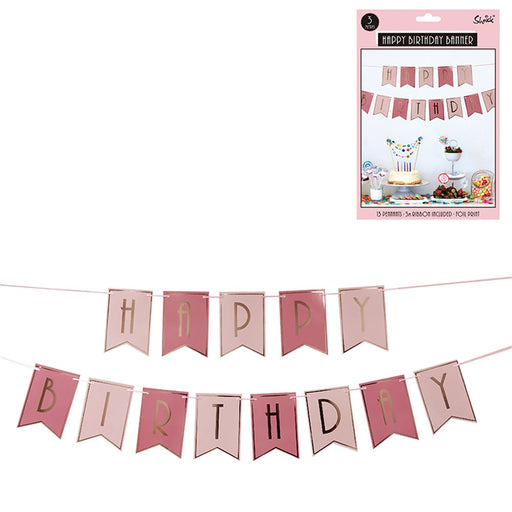 Luxe Foil Birthday Bunting Pink & Rose Gold