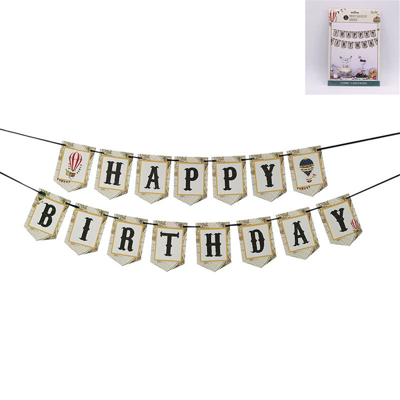 Vintage Hot Air Balloon Happy Bday Bunting Banner 350cm