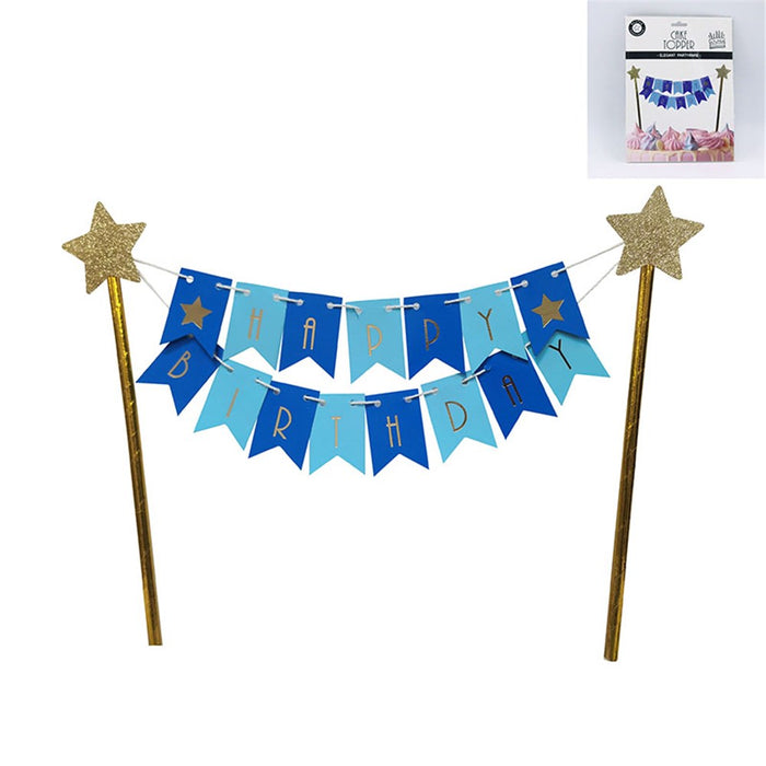 Bunting Happy Bday Cake Topper Blue