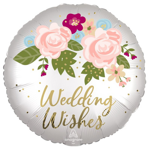 Ronis Satin Infused Wedding Wishes Floral Foil Balloon 45cm Standard XL