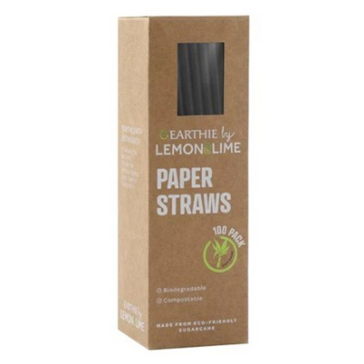 Eco Paper Straws Black 20cm 100pk