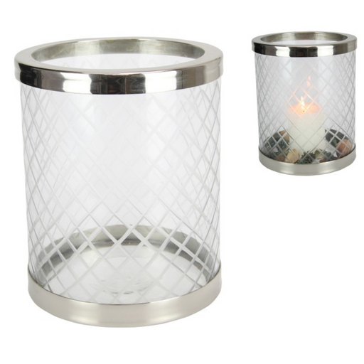 Silver Crystal Glass Pillar Candle Holder 22cm