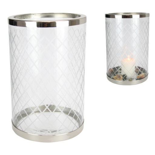 Silver Crystal Glass Pillar Candle Holder 30cm