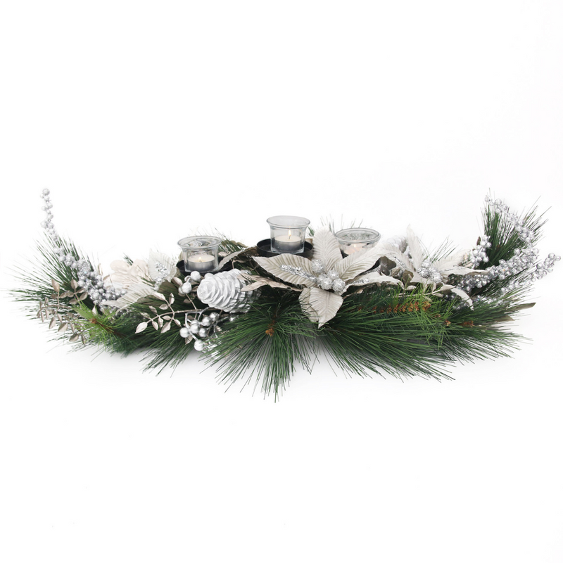 Silver Poinsettia Center Piece 90cm
