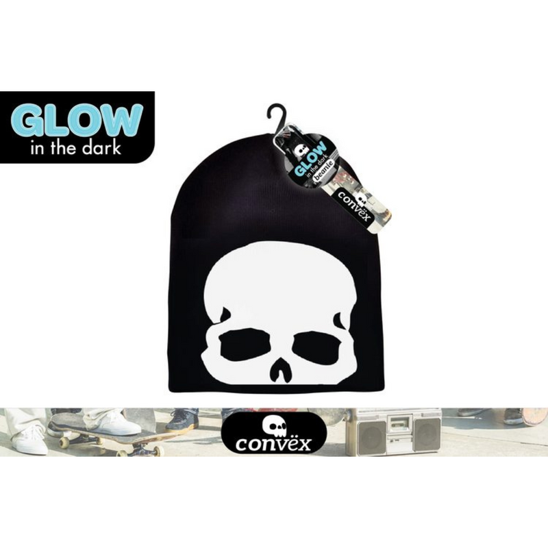 Skull head glow in the dark beanie in assorted designs for winter wear and novelty styling.