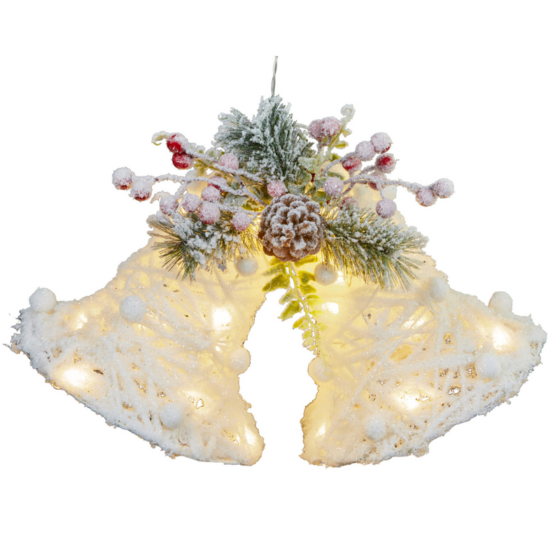 Ronis Snowy Double Christmas Bells with Lights 42cmL