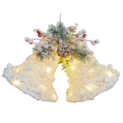 Ronis Snowy Double Christmas Bells with Lights 42cmL