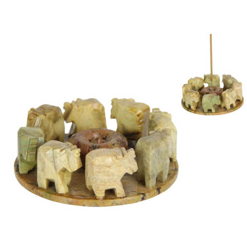 Ronis Soapstone Elephants in Circle Incense Holder 10cm