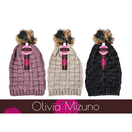 Ronis Soft Basket Knit Long Beanie with Pompom 3 Asstd