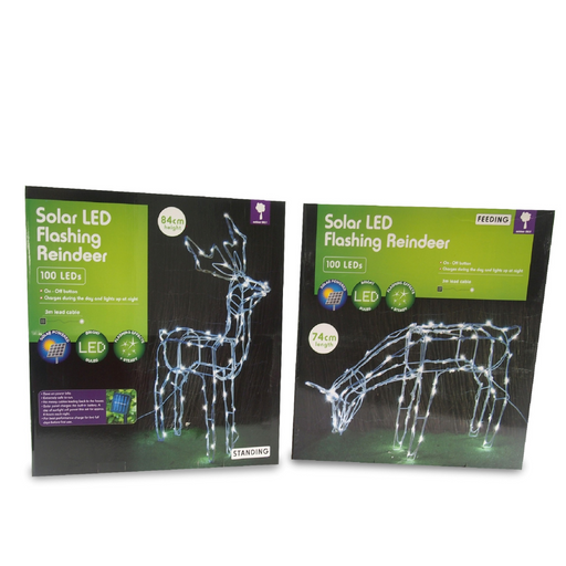 Ronis Solar LED Flashing Reindeer 2 Asstd