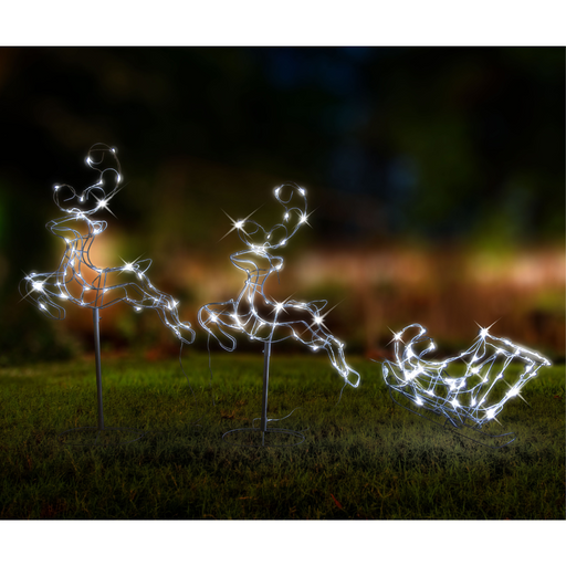 Ronis Solar LED Leaping Reindeers with Sleigh Cool White