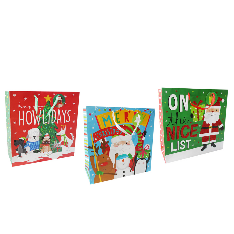 Ronis Square Glitter Gift Bag XL 3 Asstd