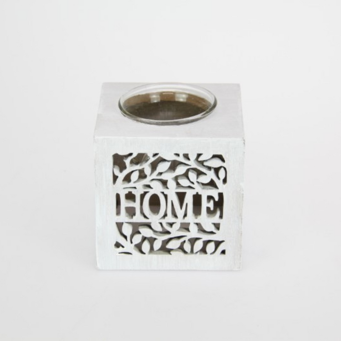 Ronis Square Home Candle Holder with Filigree Design MDF 9cm