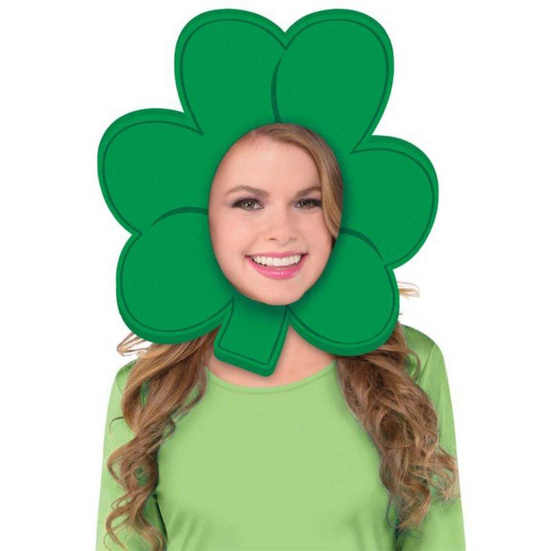 Green shamrock-shaped foam hat for St Patrick’s Day, size 36x40cm, novelty costume headwear