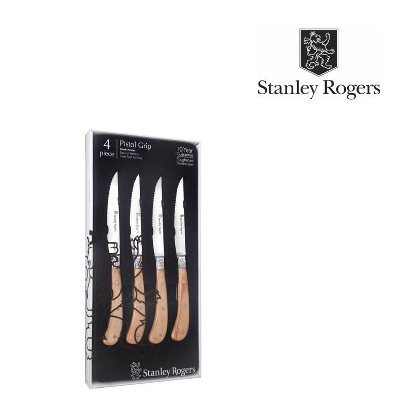 Ronis Stanley Rogers Pistol Grip Woodlands Steak Knives 4 Piece Set