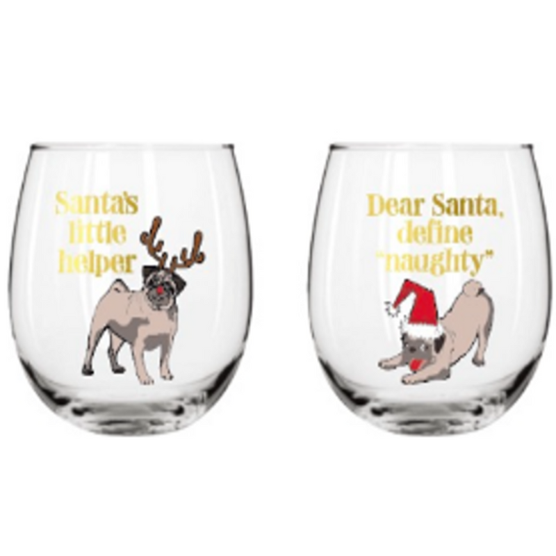 Ronis Stemless Christmas Dogs Wine Glass 2pk 560ml