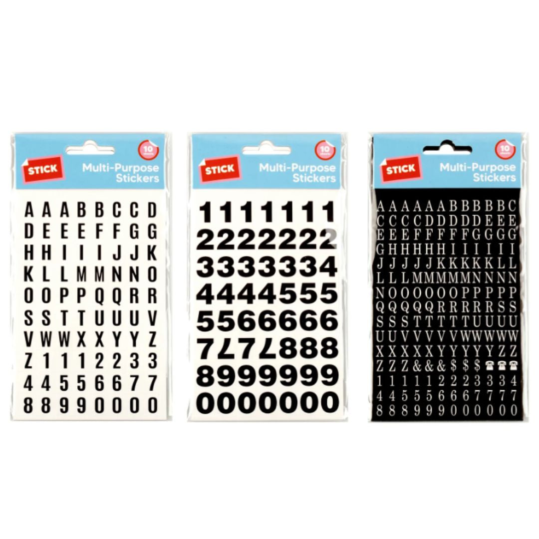 Stickers Multi Purpose 3 Assorted Letters & Numbers 10 Sheets — Ronis
