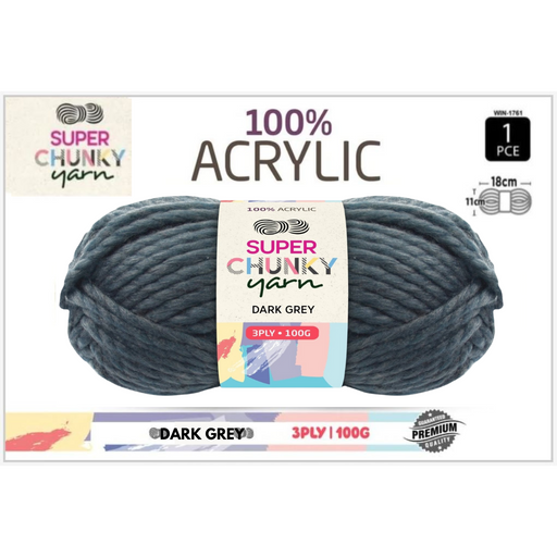 Ronis Super Chunky Knit Yarn 3 Ply 100g Dark Grey