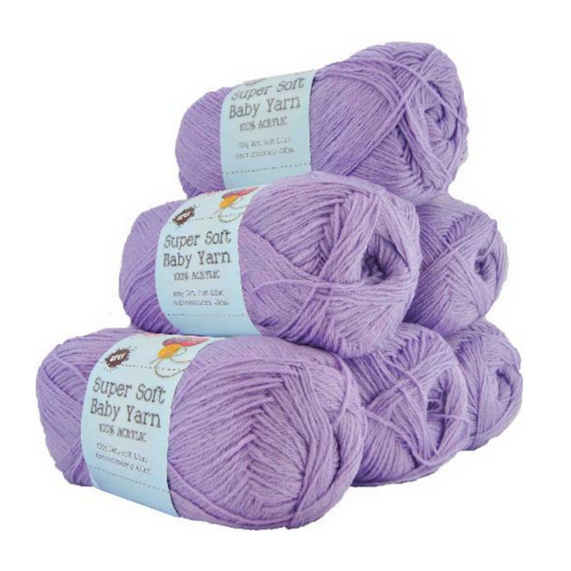 Super soft baby acrylic yarn 420m 4ply in soft lilac shade 08, fine yarn for knitting and crochet baby blankets and garments