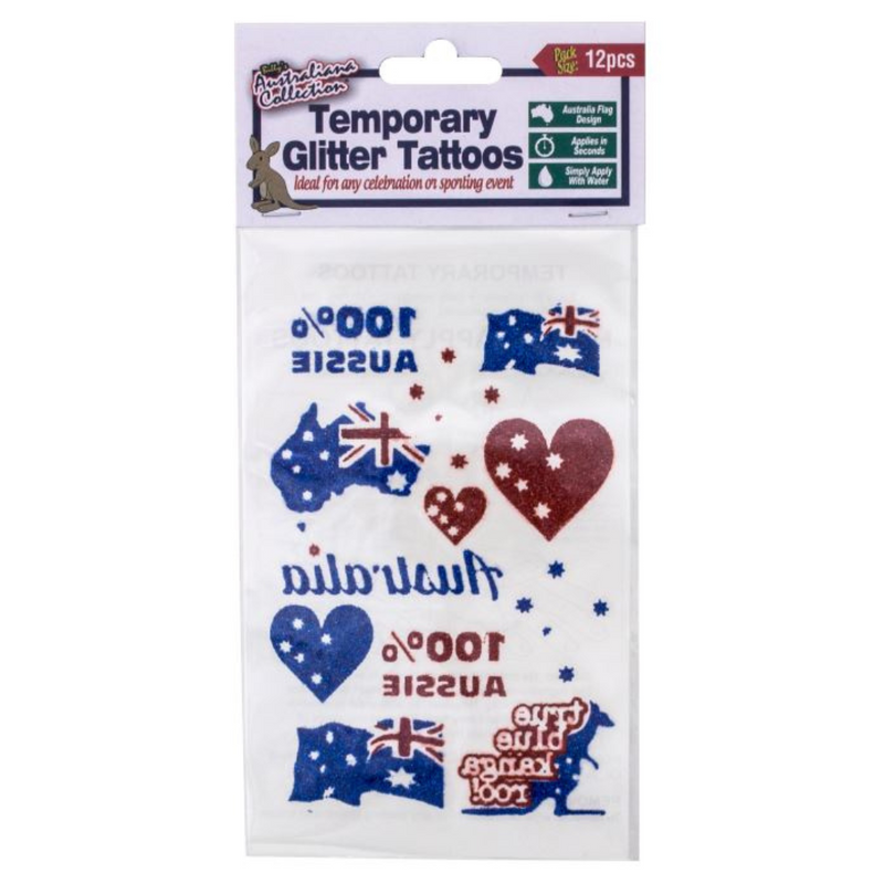 Ronis Tattoos With Glitter Temporary Australiana Designs 12pc