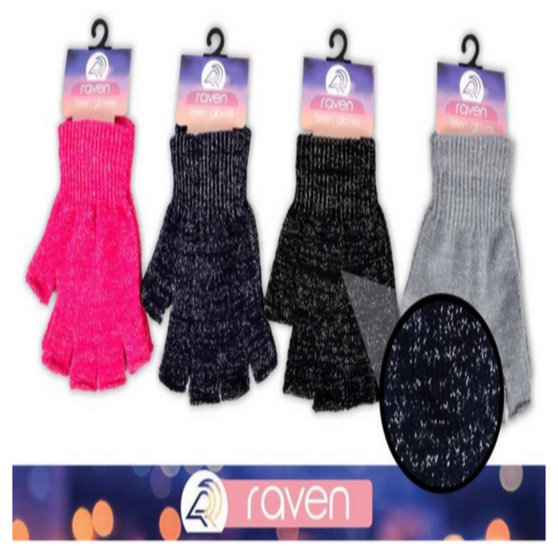 Ronis Teens Shimmer Fingerless Gloves 4 Asstd