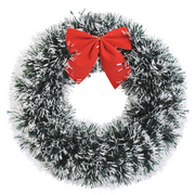 Ronis Tinsel Snowy Wreath with Bow 23cm – thumbnail