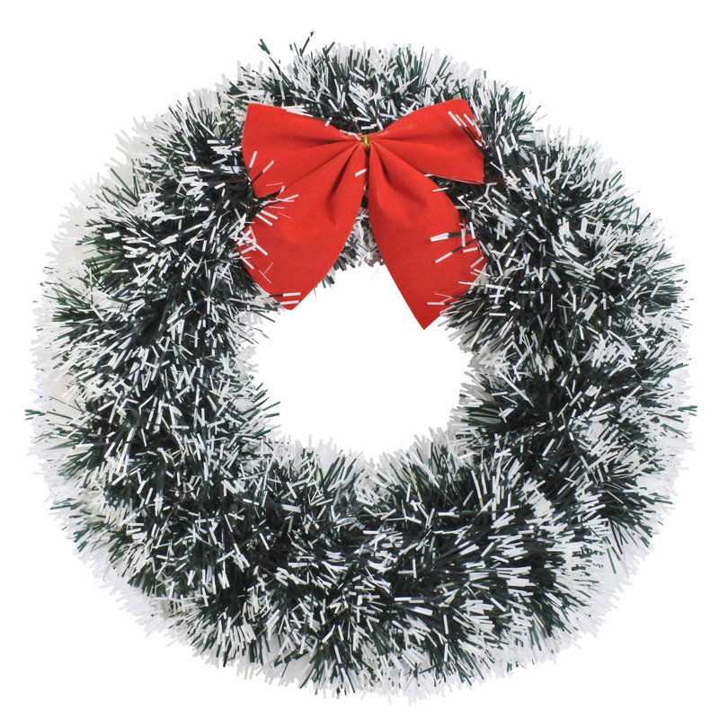 Ronis Tinsel Snowy Wreath with Bow 23cm