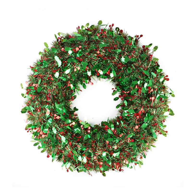 Ronis Tinsel Wreath with Holly Berry 50cm