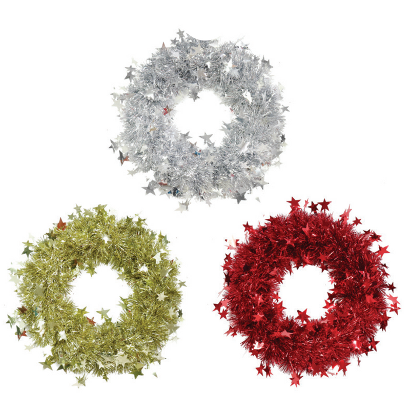 Ronis Tinsel Starry Wreath 24cm Assorted