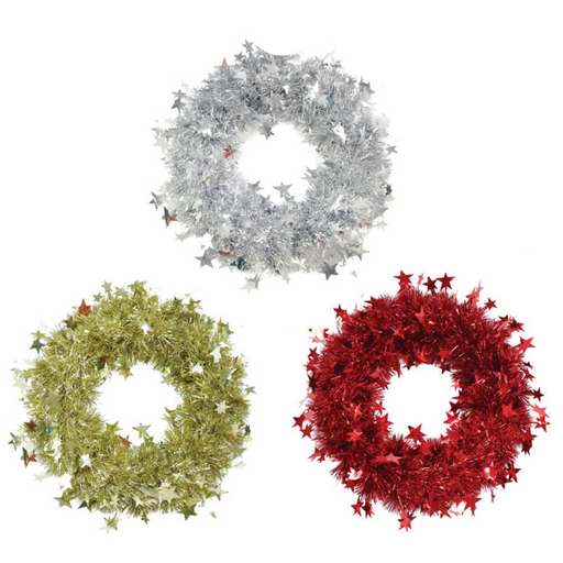 Ronis Tinsel Starry Wreath 24cm Assorted