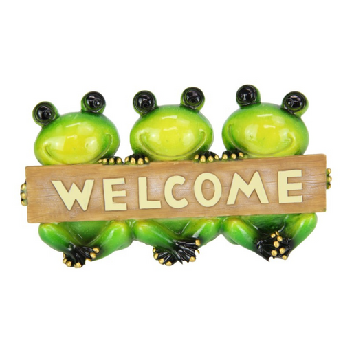 Ronis Triple Marble Frogs Holding Welcome Sign 17cm