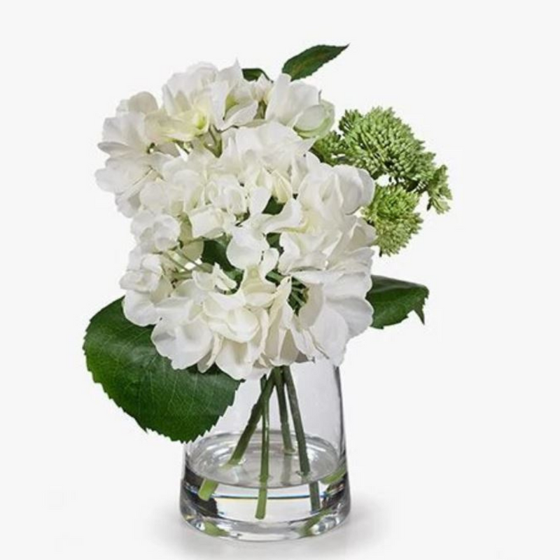 Hydrangea Sedum Mix in Vase Cream Green 28cmh