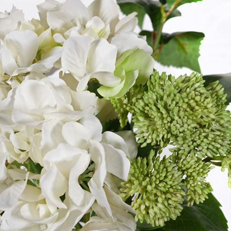Hydrangea Sedum Mix in Vase Cream Green 28cmh