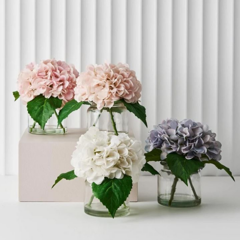 Hydrangea Mix in Vase Winter White 21cmh