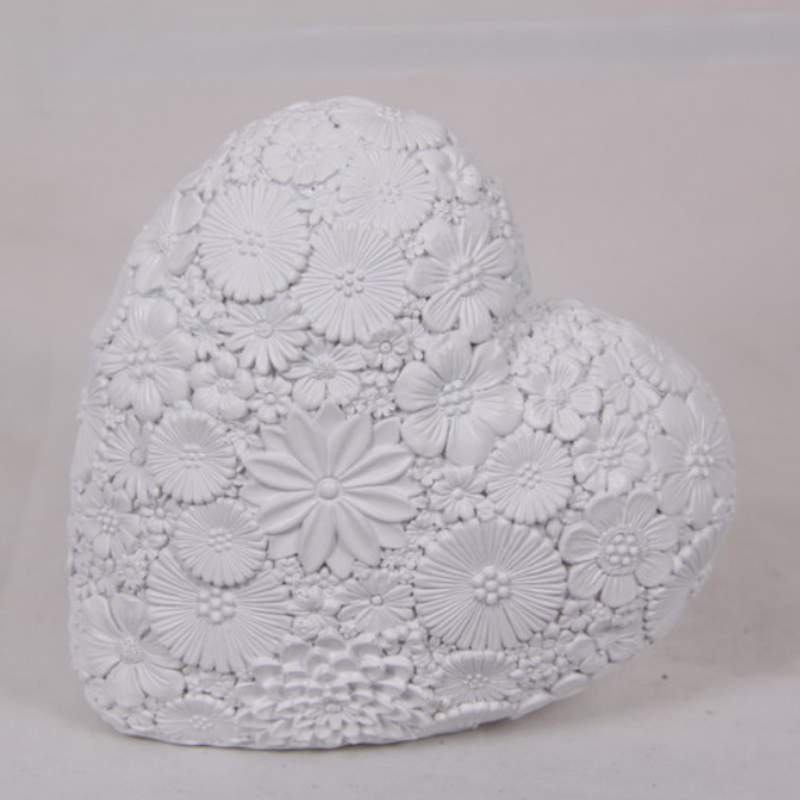 WHITE FLORAL HEART 14CM