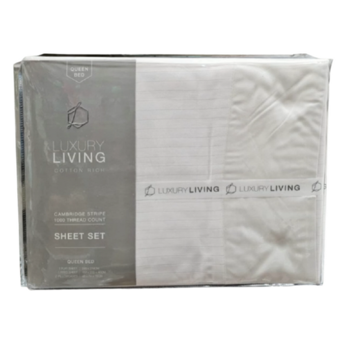 Bed Linen™ QB T1000 CVC White 1in Stripe