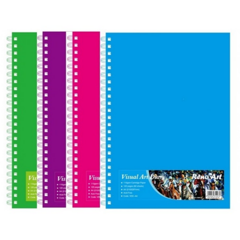 Visual Diary A5 with Colour Cover 110gsm 120 pages Acid Free - Assorted