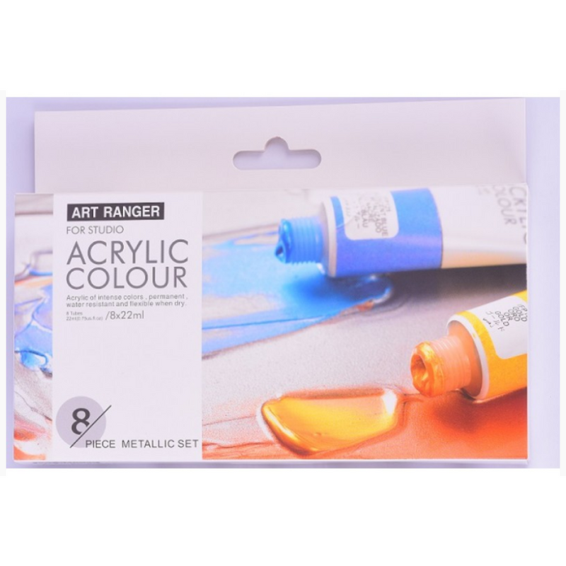 Art Ranger Brand Acrylic Paint Set 8x22ml (Metallic Colours)