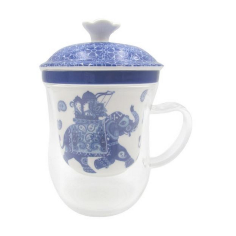 Blue and White Elephant Glass Cup Set