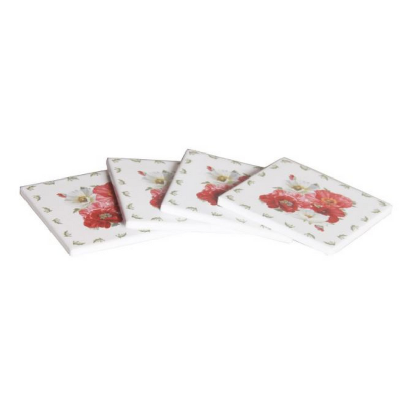 Lovely Coasters™ New Poppies on White Coasters