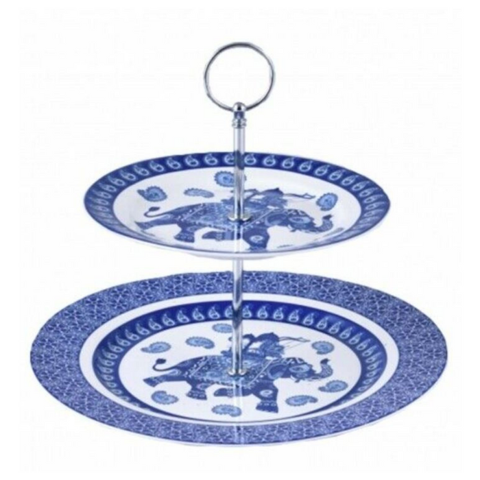 Cake Stand™ Blue and White Elephant 2 Tier Stand