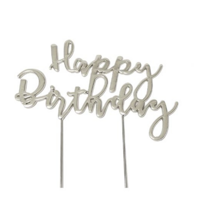 Cake Topper Happy Birthday Silver Plated