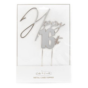 Cake Topper Happy 16Th Cake Topper Silver Metal – thumbnail