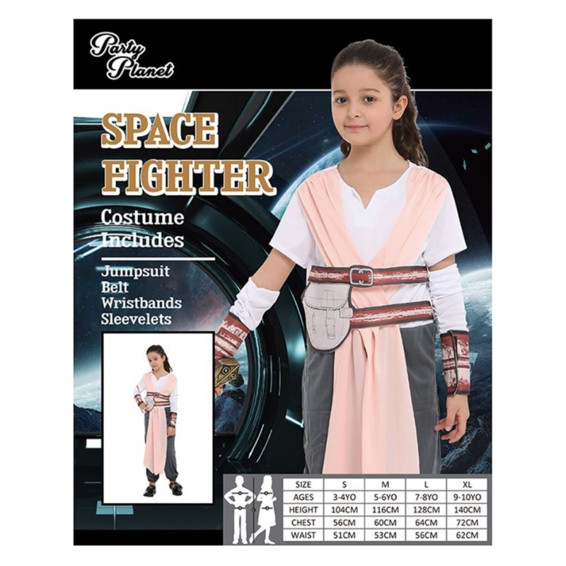 Space Fighter-Including Jumpsuit, Belt, Wristbands, Sleevelets, Size L 7-8Yo, Height 128Cm, Waist 56Cm