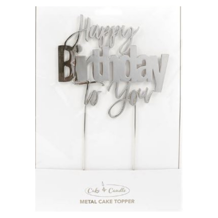 Cake Topper Happy Birthday Silver Metal