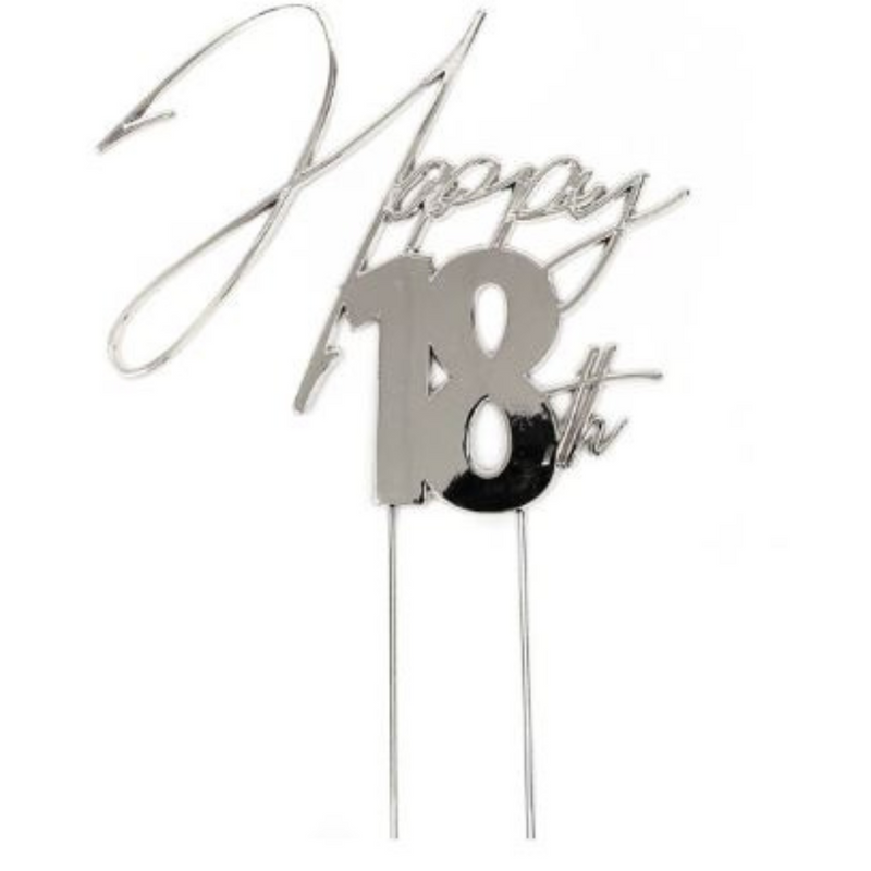 Cake Topper Happy 18Th Cake Topper Silver Metal