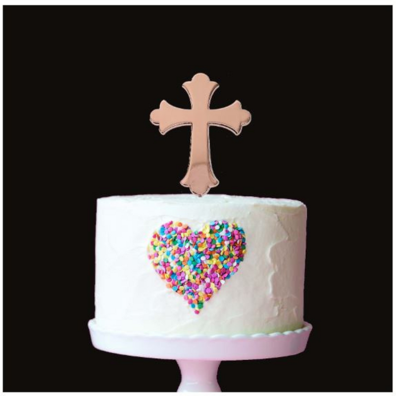 Cake Topper Rose Gold Plated Cake Topper Cross