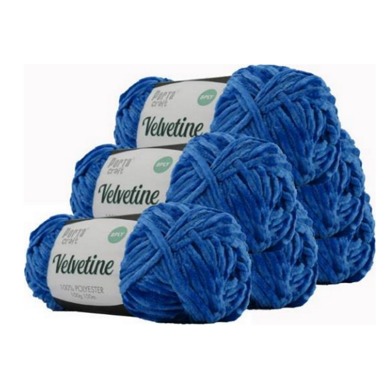Velvetine yarn regal blue 19 100g 150m, soft velvet yarn for crochet plush toys and décor.